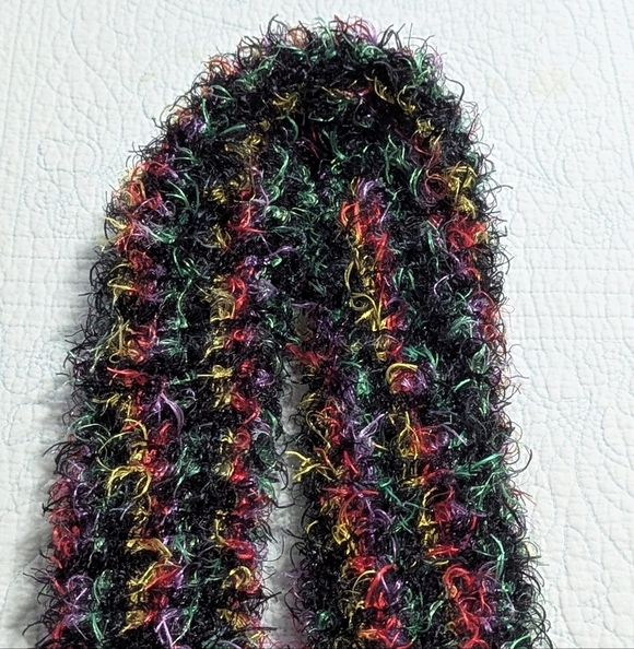 NWOT Black & Multi Colored Fuzzy Oblong Scarf - Picture 2 of 10